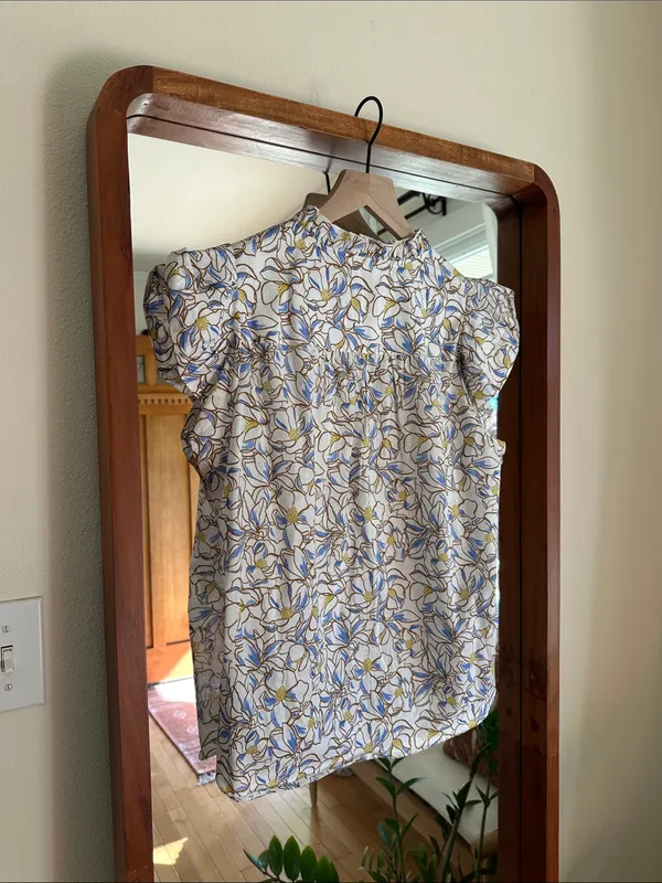 ME+EM Magnolia Print Cotton Top Cream Blue Size 6 - Image 4