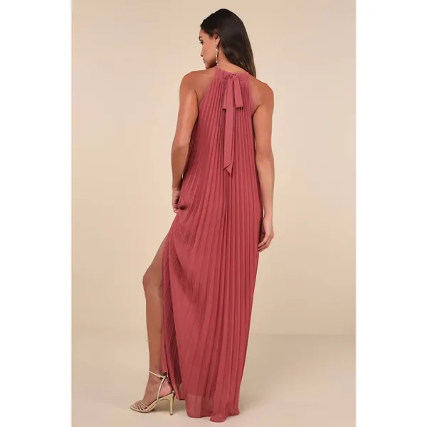 NWT Lulus Exceptionally Elegant Rusty Rose Pleated Chiffon Maxi Dress Banquet XS - Image 3
