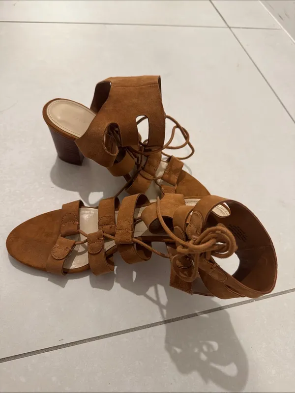 Marc Fisher Cognac Suede Lace-Up Gladiator Heels - Image 4