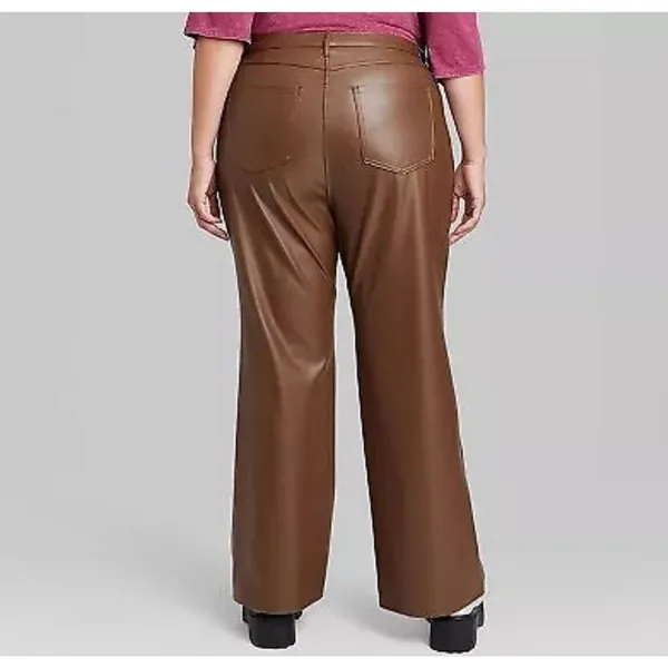 Wild Fable Low-Rise Faux Leather Flare Pants -Brown Women's 16 - Image 2