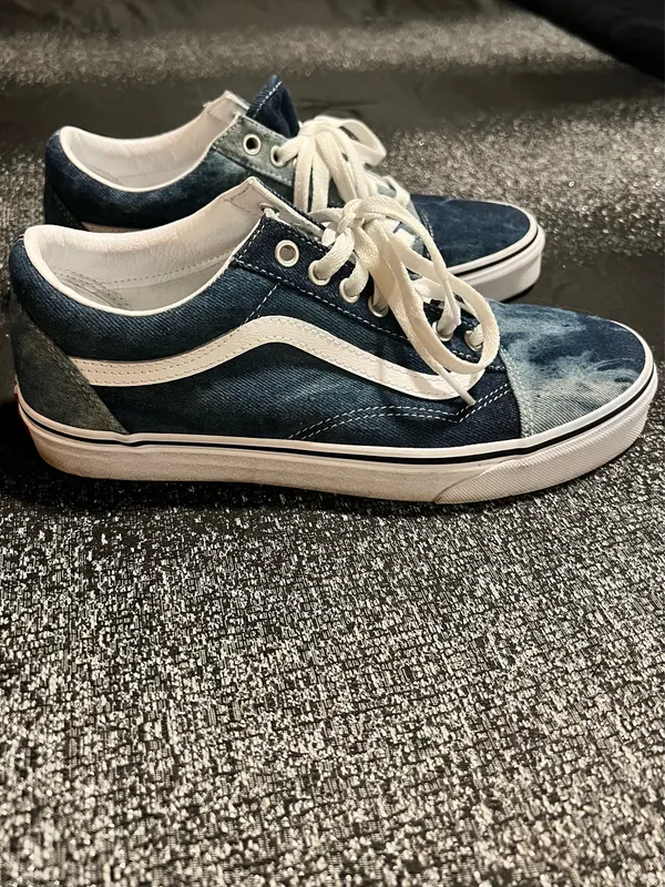 Womens 10 Vans Old Skool Acid Wash Denim Lowtop Skate Shoes- Blue/White - Image 2