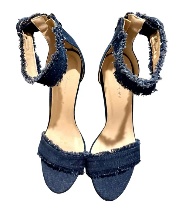 Forever Women’s Delicate 18 Frayed Blue Denim Open Toe High Heel Sandals - Image 6