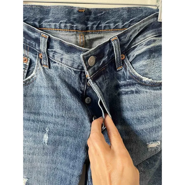 Levi's High Rise Color Block Raw Hem Straight Ankle Denim Jeans Blue Size 27 - Image 4