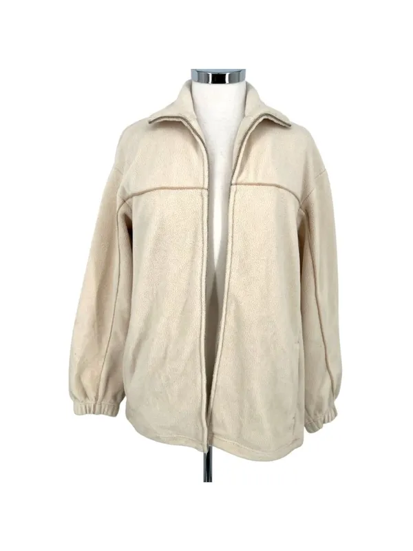 & Other Stories Fleece Full Zip Oversized Cozy Track Jacket Cream Size Small - Image 4