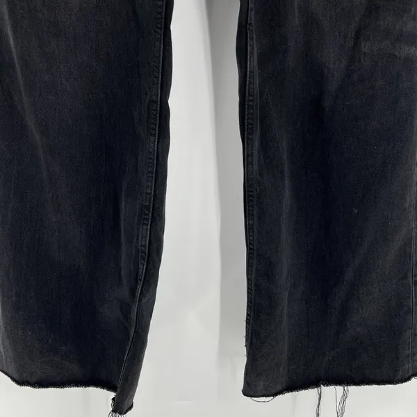 Zara High Rise Waisted Wide Leg‎ Raw Hem Black Denim Jeans Women's Size 14 - Image 6