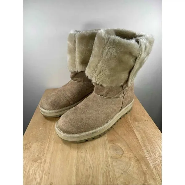 Skechers Australia Tan Faux Fur Shearling Winter Boots Slouchy Button Size 7 - Image 2