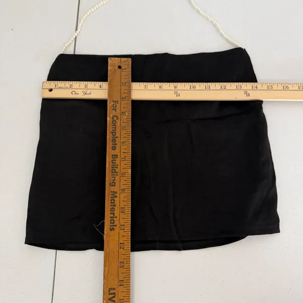 Black Satin Faux Pearl Halter Top Cropped Cowl Neck Evening Blouse Small Chic‎ - Image 8