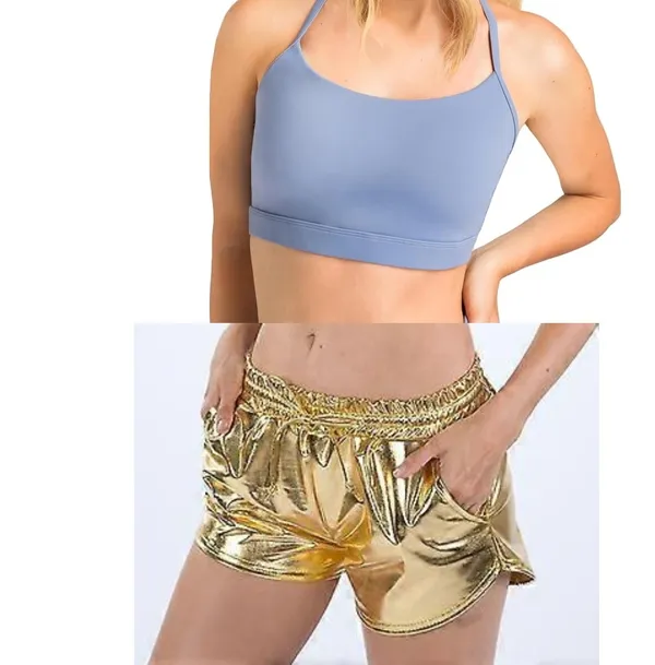 NWOT Amazon Blue Y Back Sports Bra & Gold Metallic Rave Bottoms BUNDLE Size L - Image 2