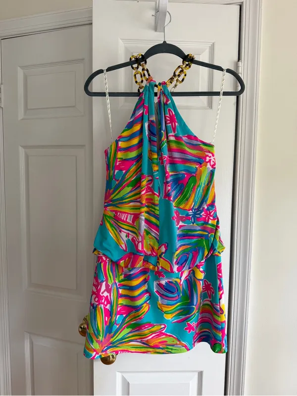 Lilly Pulitzer Siena Sea Blue Summer Haze Halter Dress S - Image 3