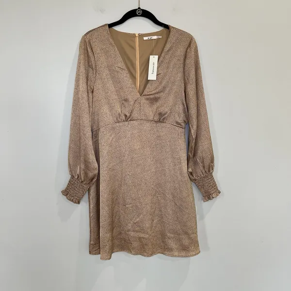 Francesca’s Collection Bronze And Black Dotted Satin Mini‎ Babydoll Dress Size M - Image 2