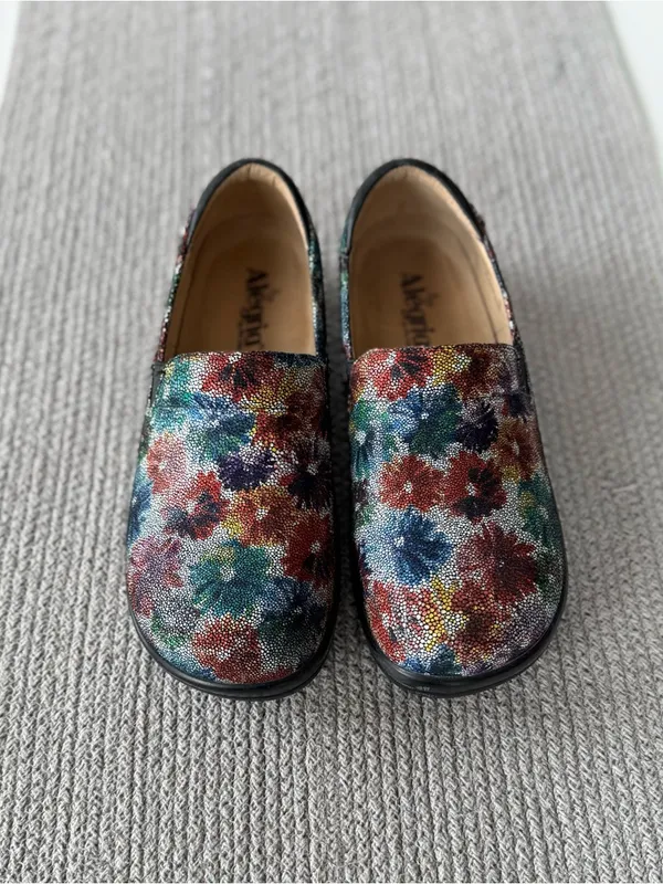 Alegria Multicolored Rainbow Floral Gray Nursing Comfort Clogs Shoes Sz 39 - Image 2