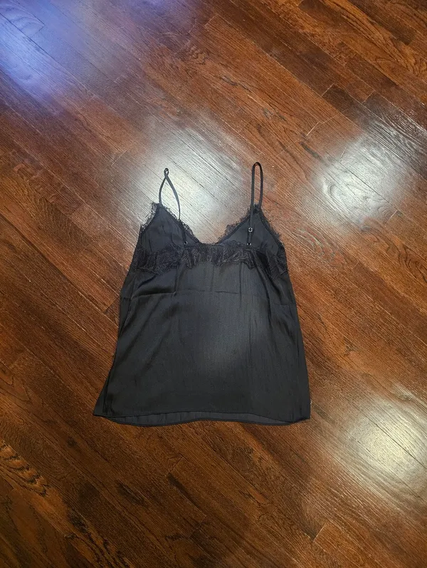 H&M Black Lace-Trim Silk-Look Camisole - Image 3