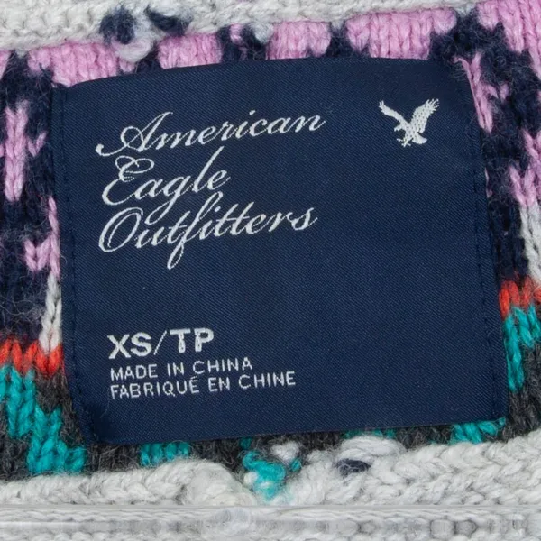 American Eagle Womens Gray Fair‎ Isle V-Neck Dolman Wool Blend Sweater Size XS - Image 4