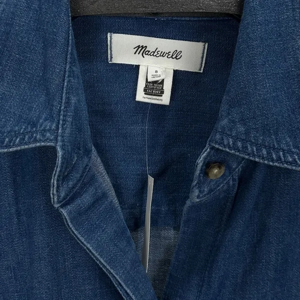 Madewell Denim Pleated Mini Shirtdress Bouvier Wash Blue Long Sleeve US 8 NWT - Image 9