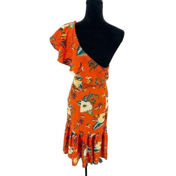 Urban Outfitters Carmen Orange One Shoulder Linen Knit Floral Midi Dress‎ XS - Image 2