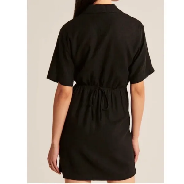 Abercrombie & Fitch Black Linen Blend Cutout Dress Small Short Sleeve Collared - Image 2