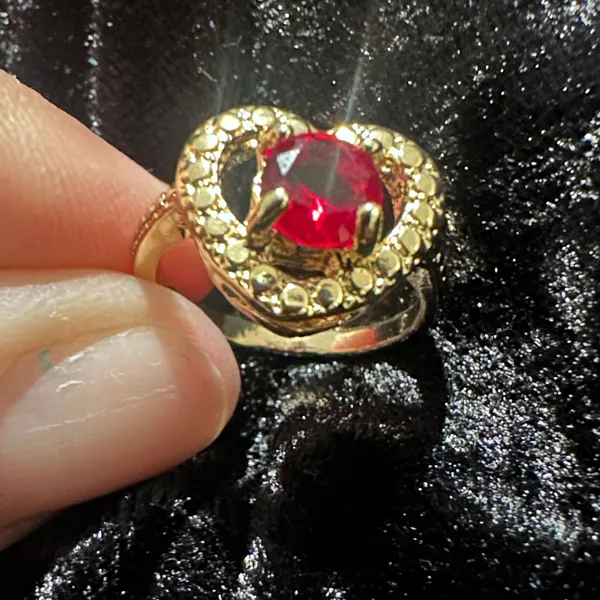 Heart Shape Ruby Engagement Ring: Gold Accent Ring With Diamond Accents Red - Image 3