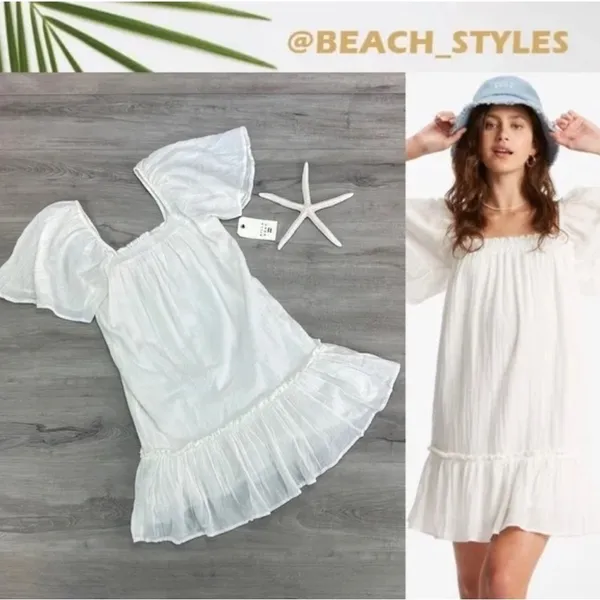 Billabong Ivory Ruffle Coastal Cowgirl Mini Dress Small - Image 2