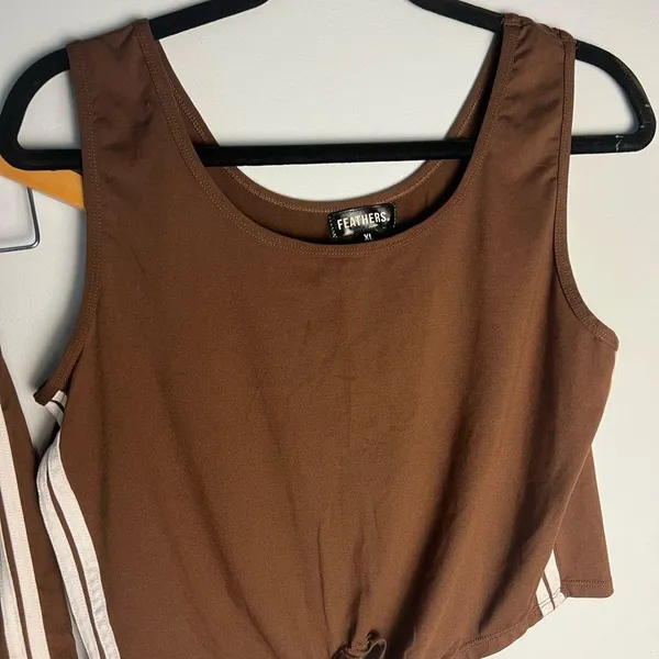 Feathers Brown Track Shorts and Knot Tie Top- Super Comfortable - Image 2