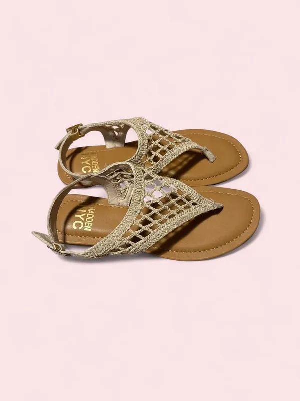Madden NYC Women's Crochet Thong Sandals in Beige - Image 2