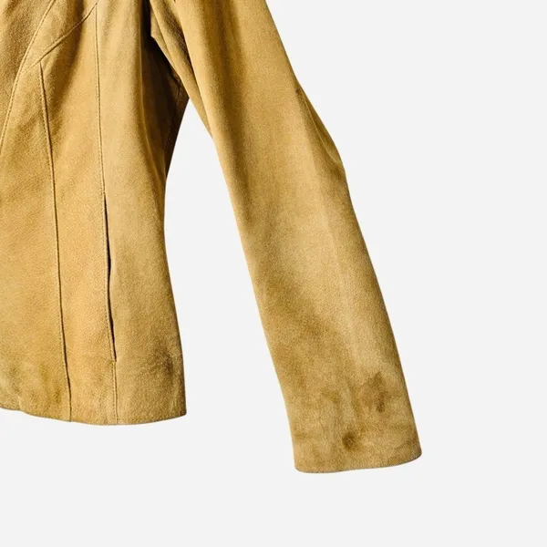Siena Tan Suede Leather Blazer Jacket Women’s Size 4 Tailored Button Front - Image 5
