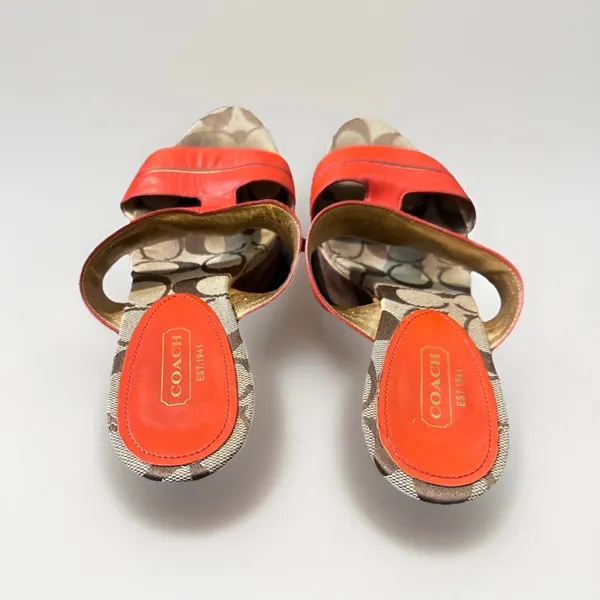 Coach‎ Jonah Leather Wooded Wedge Sandals Women' s Orange Gold sz 7B - Image 3