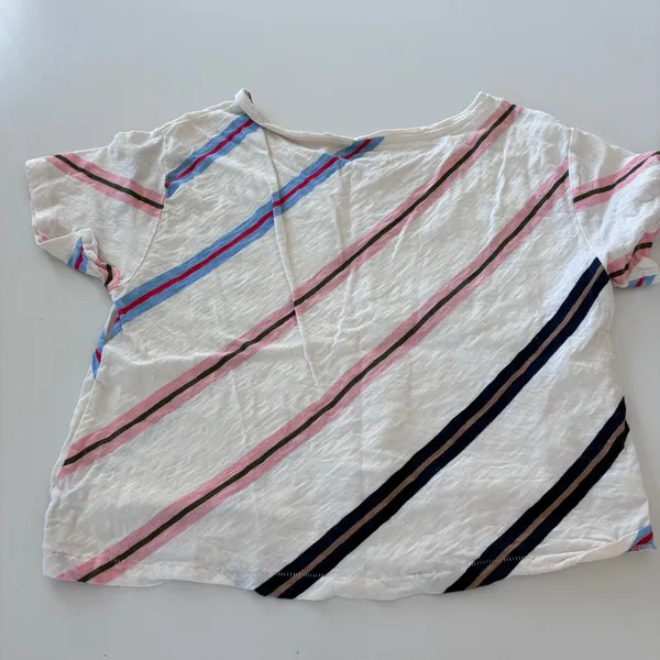 Lou‎ & Grey for LOFT Womens Small White Diagonal Multi Color Stripe Boxy Tee - Image 3