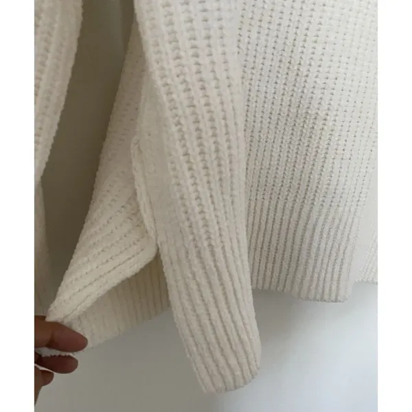 Chenille Turtleneck Chunky Oversize Sweater Winter White Sz XS - Image 5