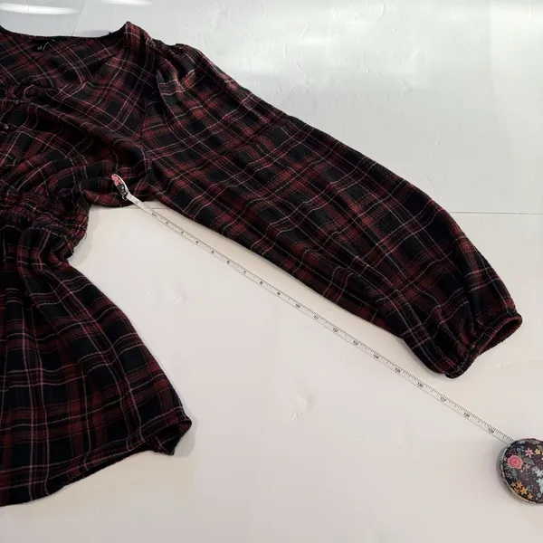 Torrid Plaid Babydoll Flannel Crinkle Gauze‎ Smocked Tie Waist Top Size 1X - Image 11