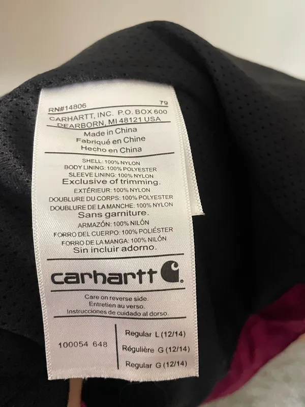 Carhartt Pink Waterproof Breathable Rain Jacket Women’s Large - Image 3