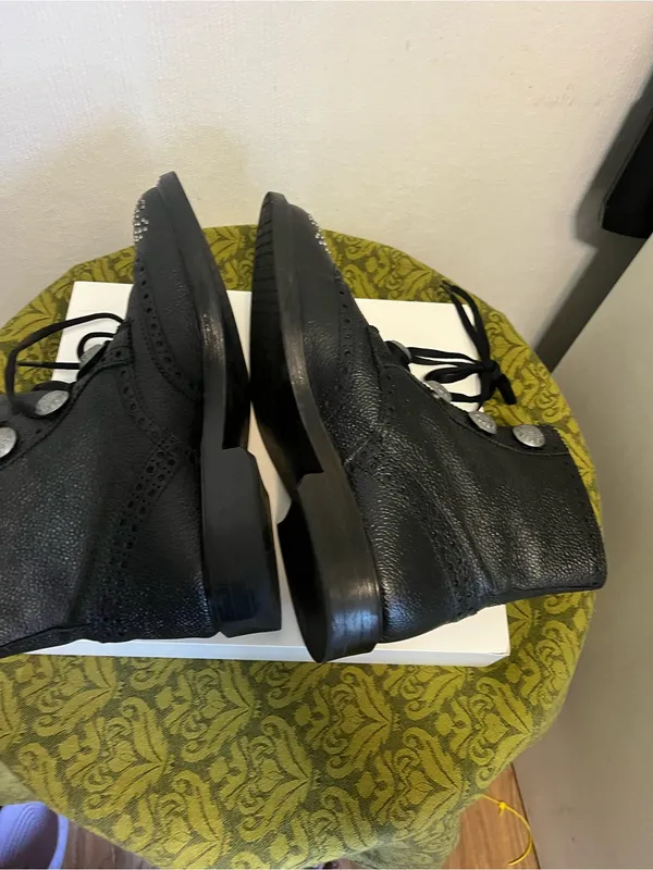 Zara Black Lace-Up Brogue Boots with Decorative Silver Buttons - Image 9