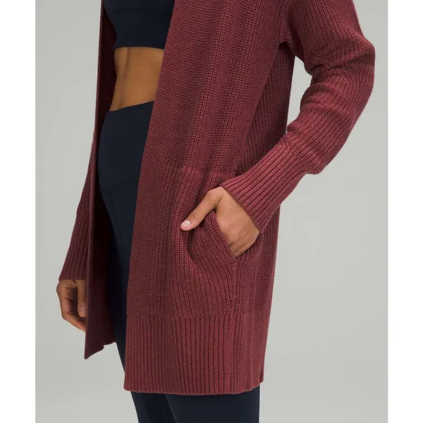 Lululemon Cashlu Long Open Cardigan Sweater Wrap Burgundy Wine Medium Large - Image 8