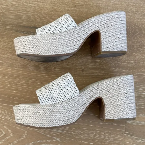 Steve Madden Raffia Slide Platform Sandals Trippy Size US 6 Cream Beige - Image 3