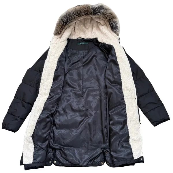 Lauren Ralph Lauren 60% Down Puffer Coat Fur Hood Black XL Winter‎ Parka Jacket - Image 9