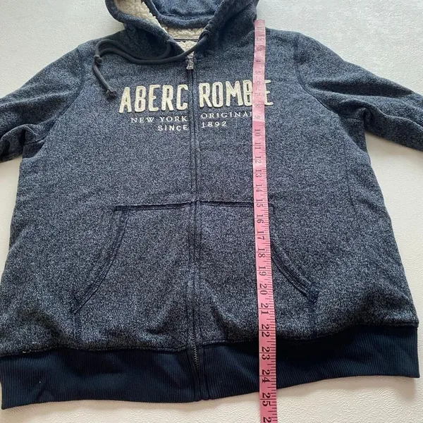 Abercrombie & Fitch Sherpa Lined Zip Hoodie Blue Logo Jacket Size L - Image 5