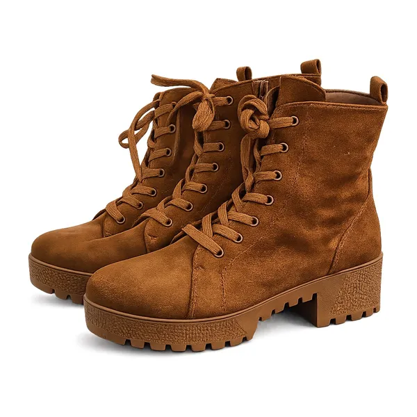 Rouge Helium Brown Faux Suede Lace-Up Combat Ankle Boots Women’s Size 8 - Image 2