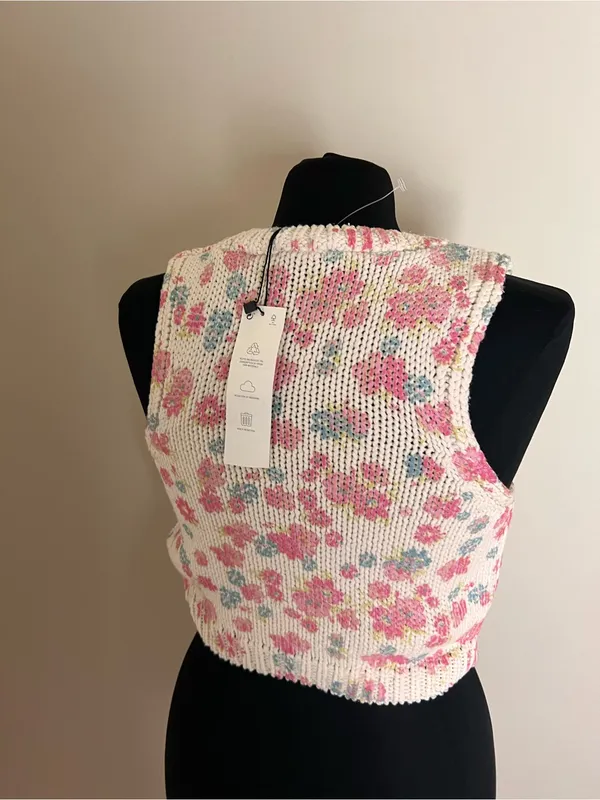 Zara Floral Knit Crop Tank Top - Pink Multi NWT - Image 3