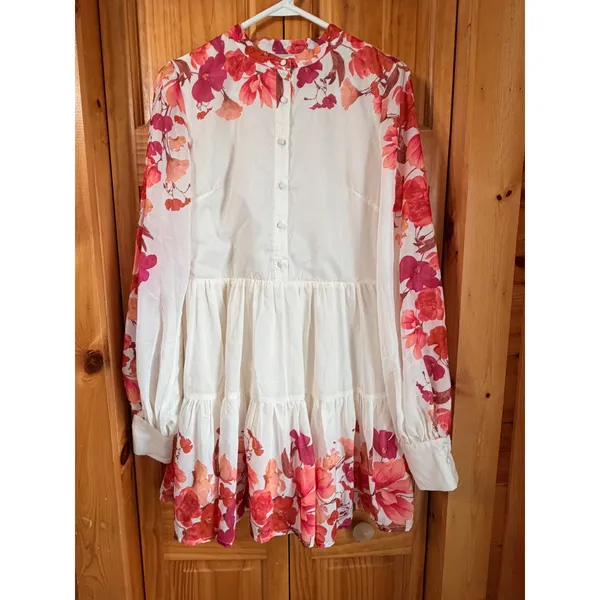 NWOT Showpo Becky Mini Dress Sz‎ 6 Wildflower Floral Tiered Ruffle Bishop Sleeve - Image 3