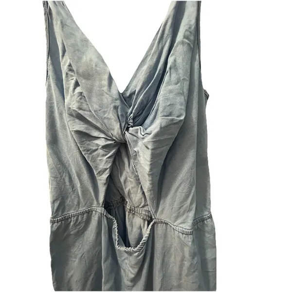 Chambray Romper One Piece Open Back Sleeveless Boho Coastal Resort Size Medium - Image 3