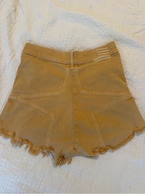 REVICE High-Rise Frayed Hem Jean Shorts in Mustard - Image 3