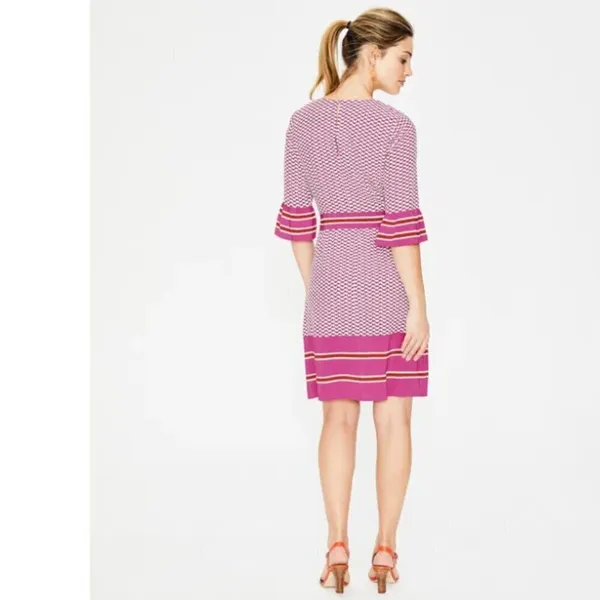 Boden‎ Women's Andrea Belted Dress Pink White Orange Floral Stripes Bell Sleeve - Image 12