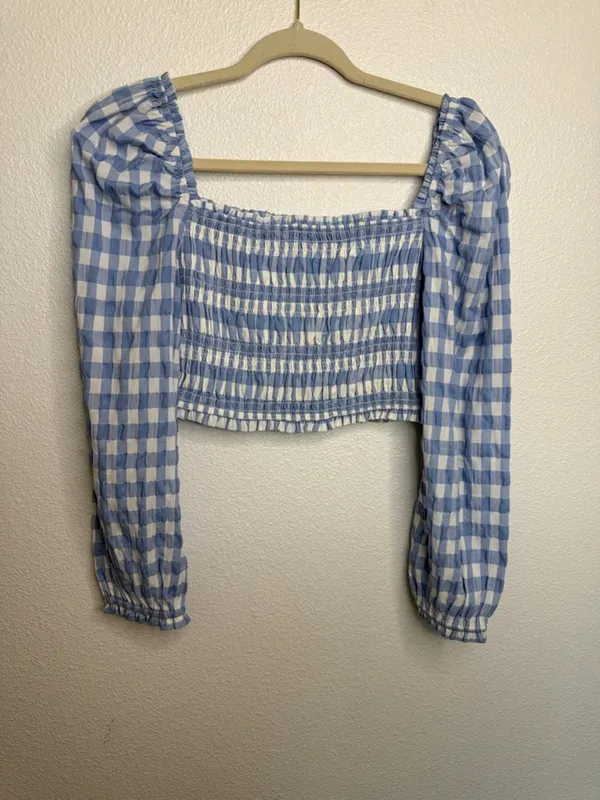 Storia Gingham Crop Top Blue White S - Image 2