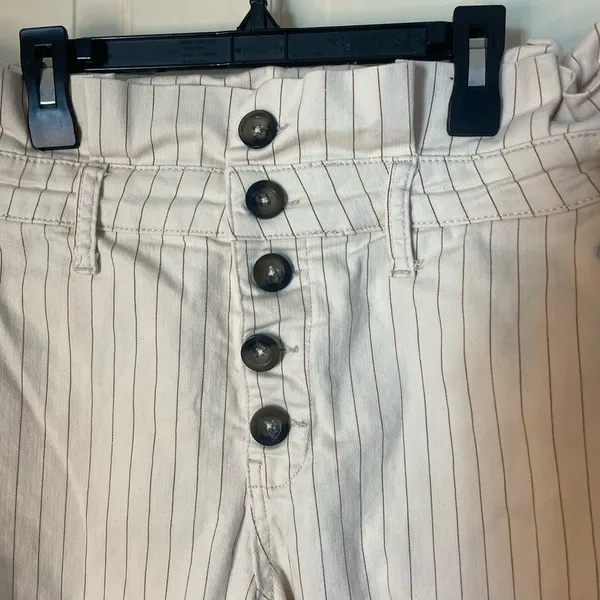Free People Montella Cream & Brown Pinstripe High Rise Paperbag Jeans 12 - Image 7