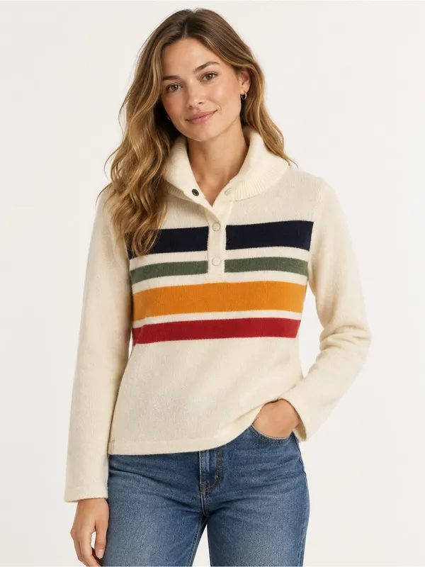Woolrich Sweater Womens S Ivory Excellent Lambswool Blend Hudson Bay Stripe - Image 2