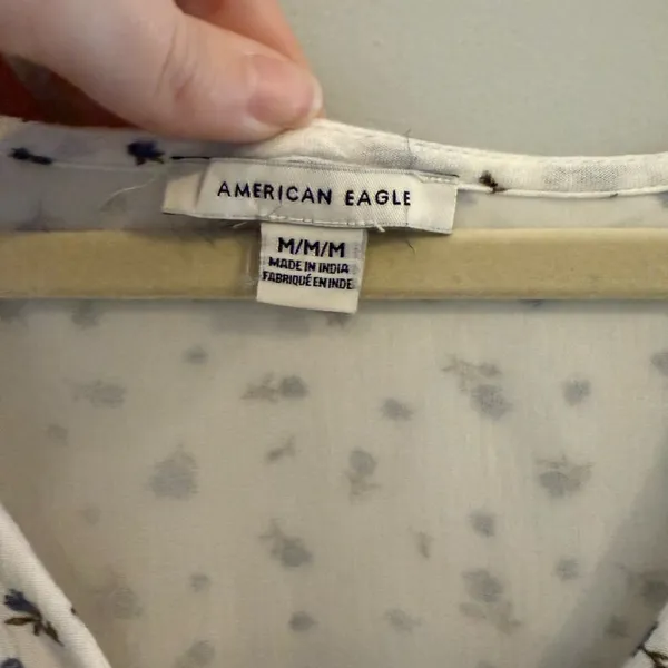 American Eagle White Mini Dress Dainty Blue Floral Size Medium - Image 5