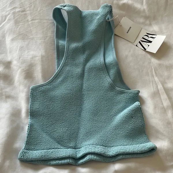 🆕 Zara | Seamless Light Blue Crop Top Women's Textured Tank Top XS/S - Image 4