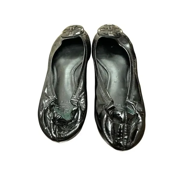 Torry Burch Patent Flat Ballet Black Leather Shoes Size 9Mp - Image 6