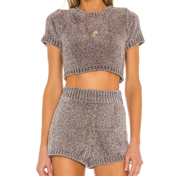 Majorelle REVOLVE Denitza Shorts Chenille High Rise Waisted Fawn Taupe Large - Image 2