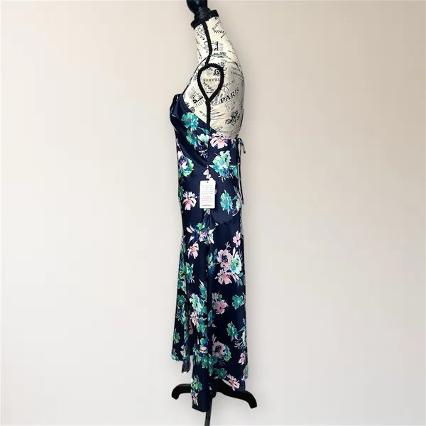 ASTR The Label Midnight Navy Satin Floral Midi Dress‎ S Autumn Wedding Guest NWT - Image 7