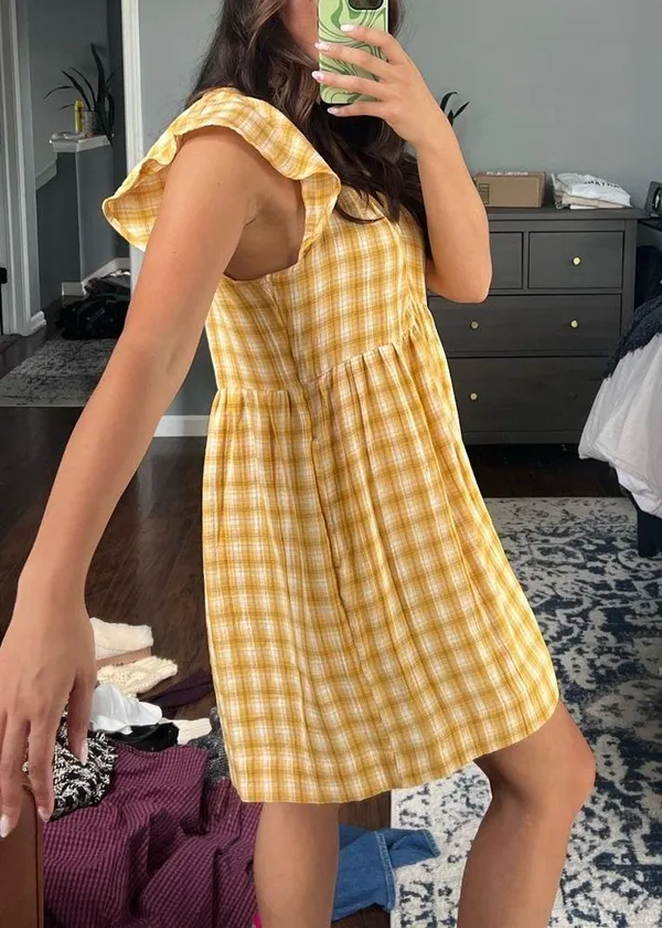Yellow Plaid Dress Size M - Image 5